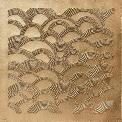 #5- intricate gold color 3D abstract geometric drawing with pulled paper fiber