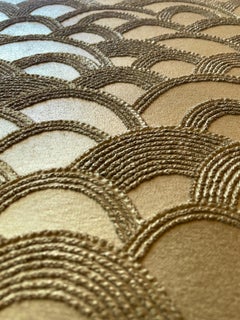 #5- intricate gold color 3D abstract geometric drawing with pulled paper fiber