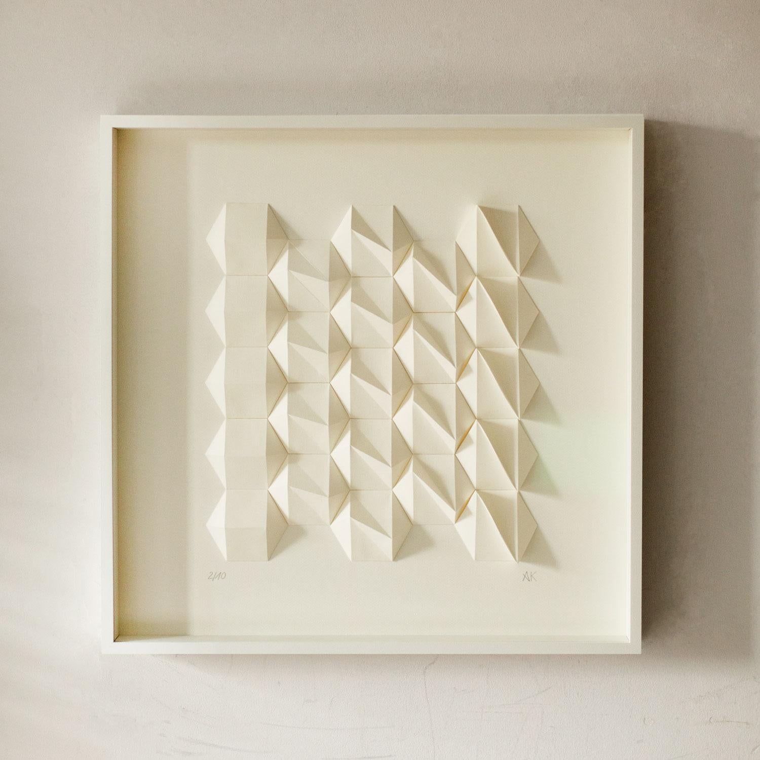 Anna Kruhelska Abstract Drawing - U 17 - white abstract geometric minimalist 3D composition with folded paper 