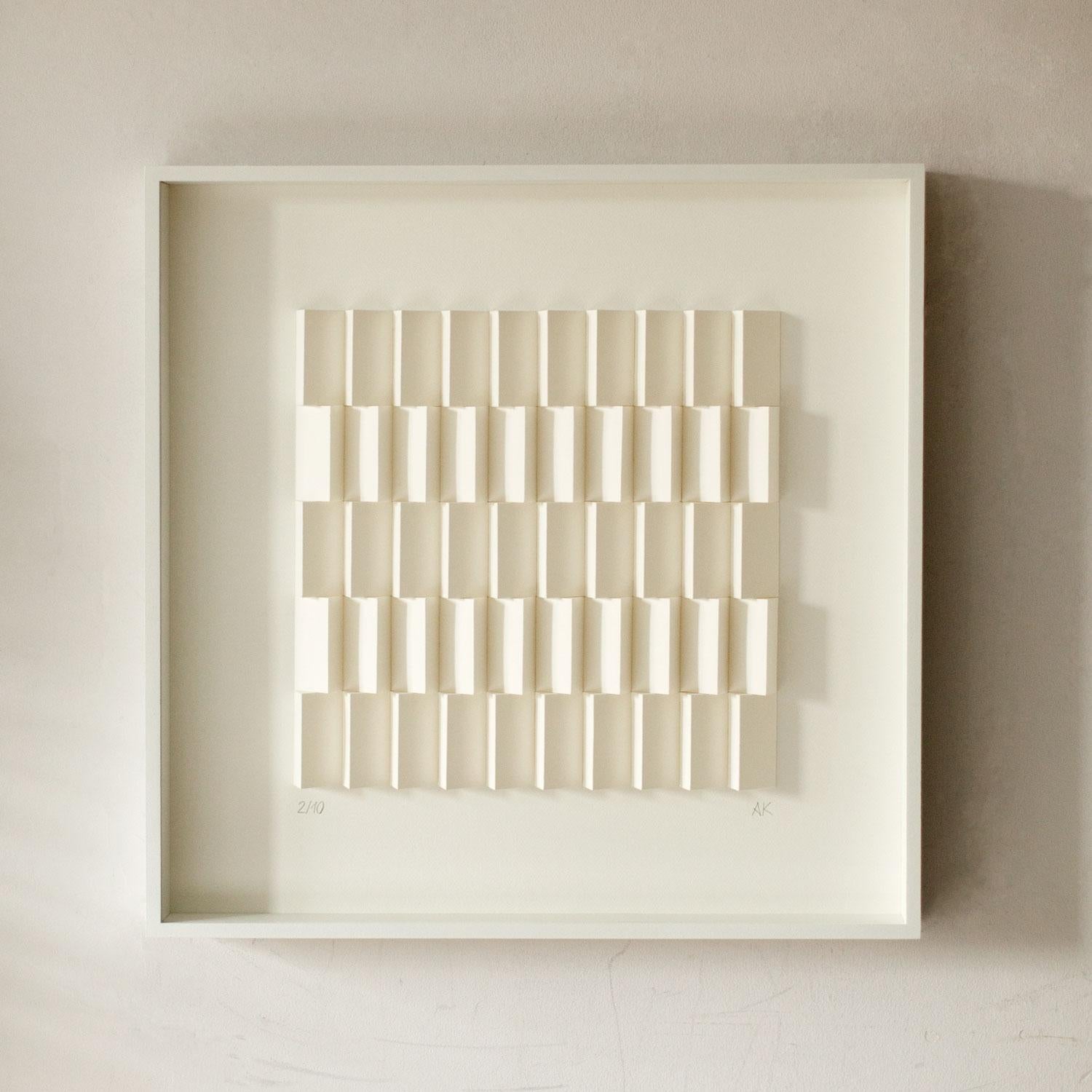 Anna Kruhelska Abstract Drawing - U 8 - white abstract geometric minimalist 3D composition with folded paper 