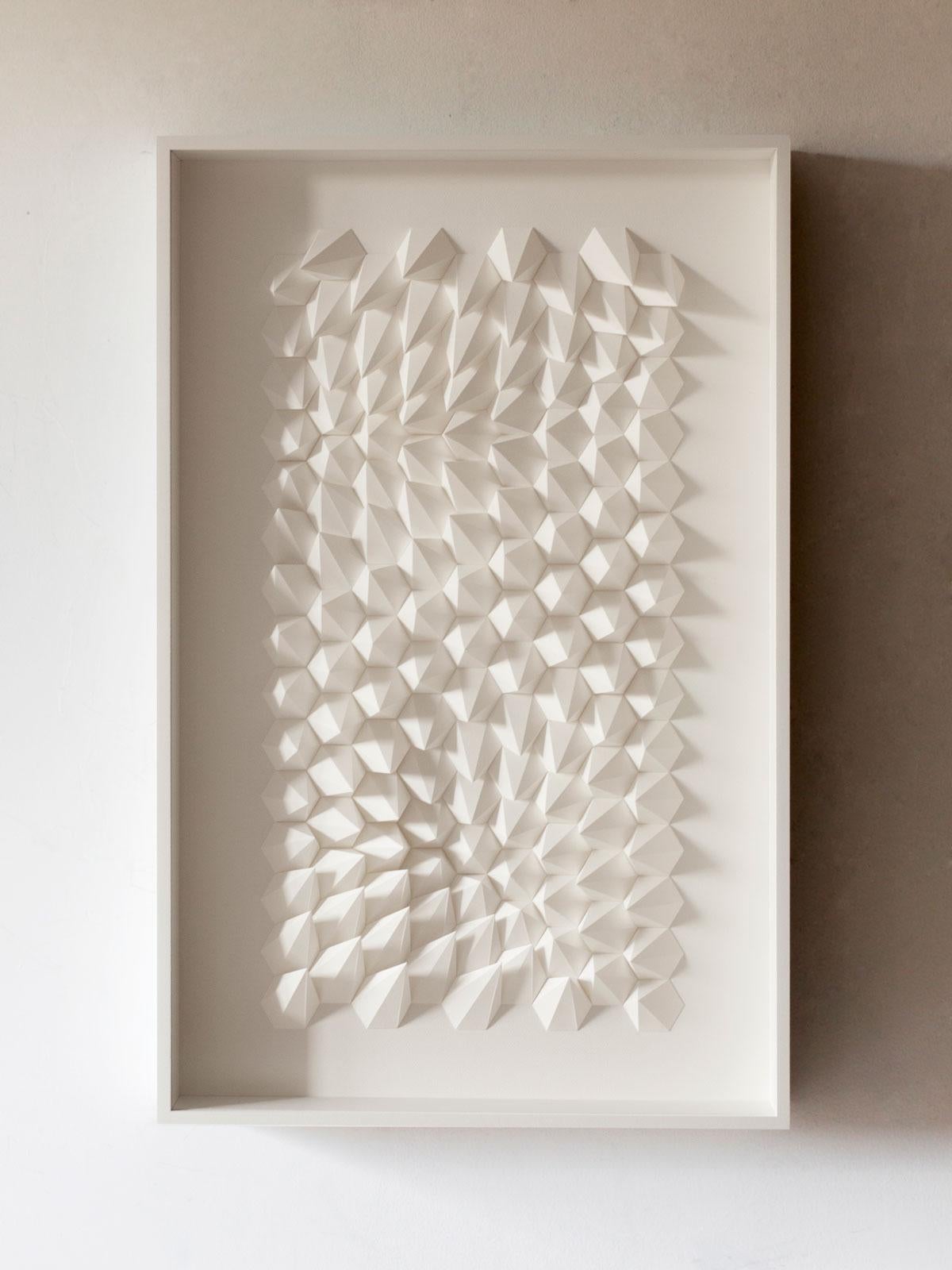 Anna Kruhelska Abstract Drawing - U 182 - white abstract geometric minimalist 3D composition with folded paper 