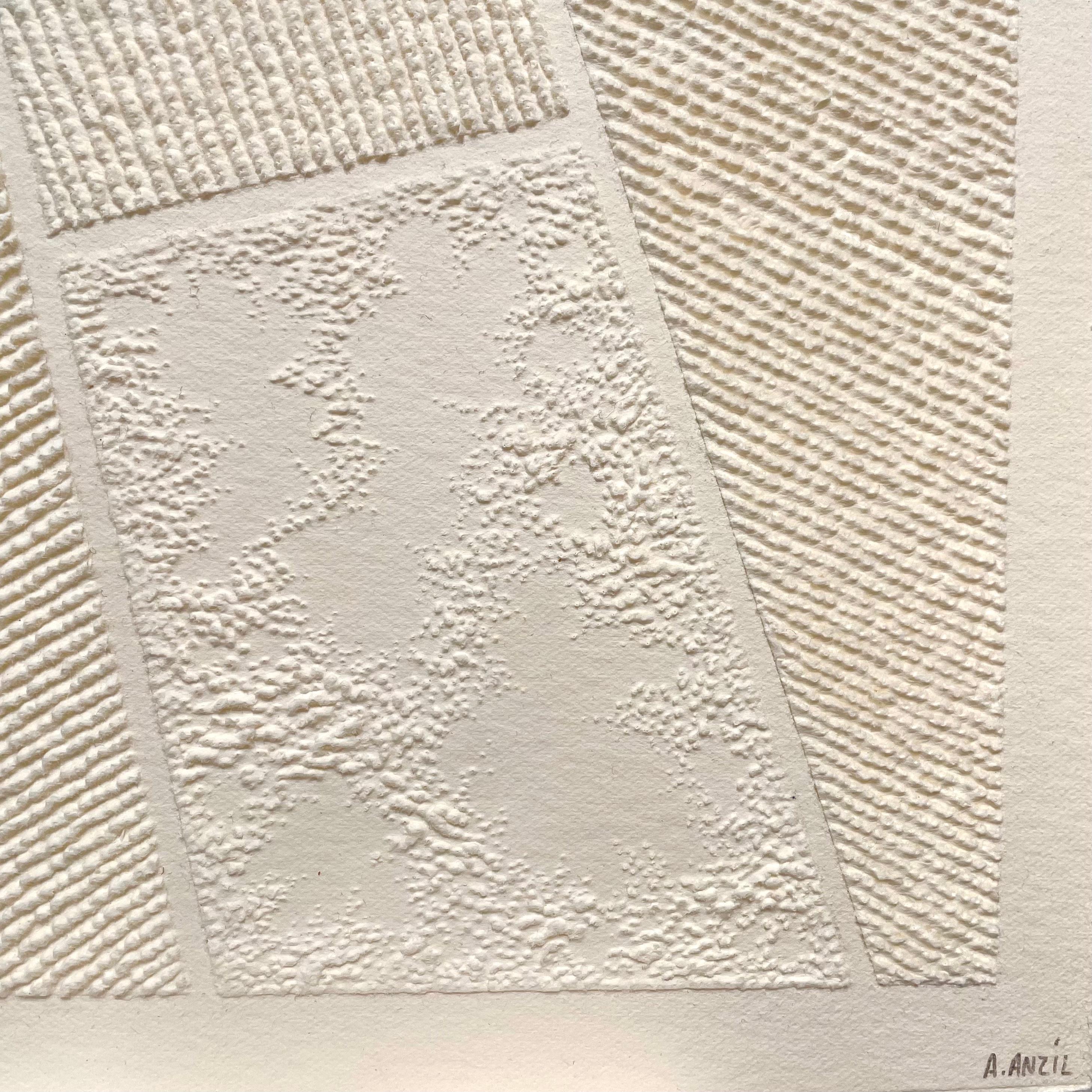 T #1- intrincado beige 3D paisaje aéreo abstracto tirado papel fibra dibujo - Abstract Drawing Beige de Antonin Anzil