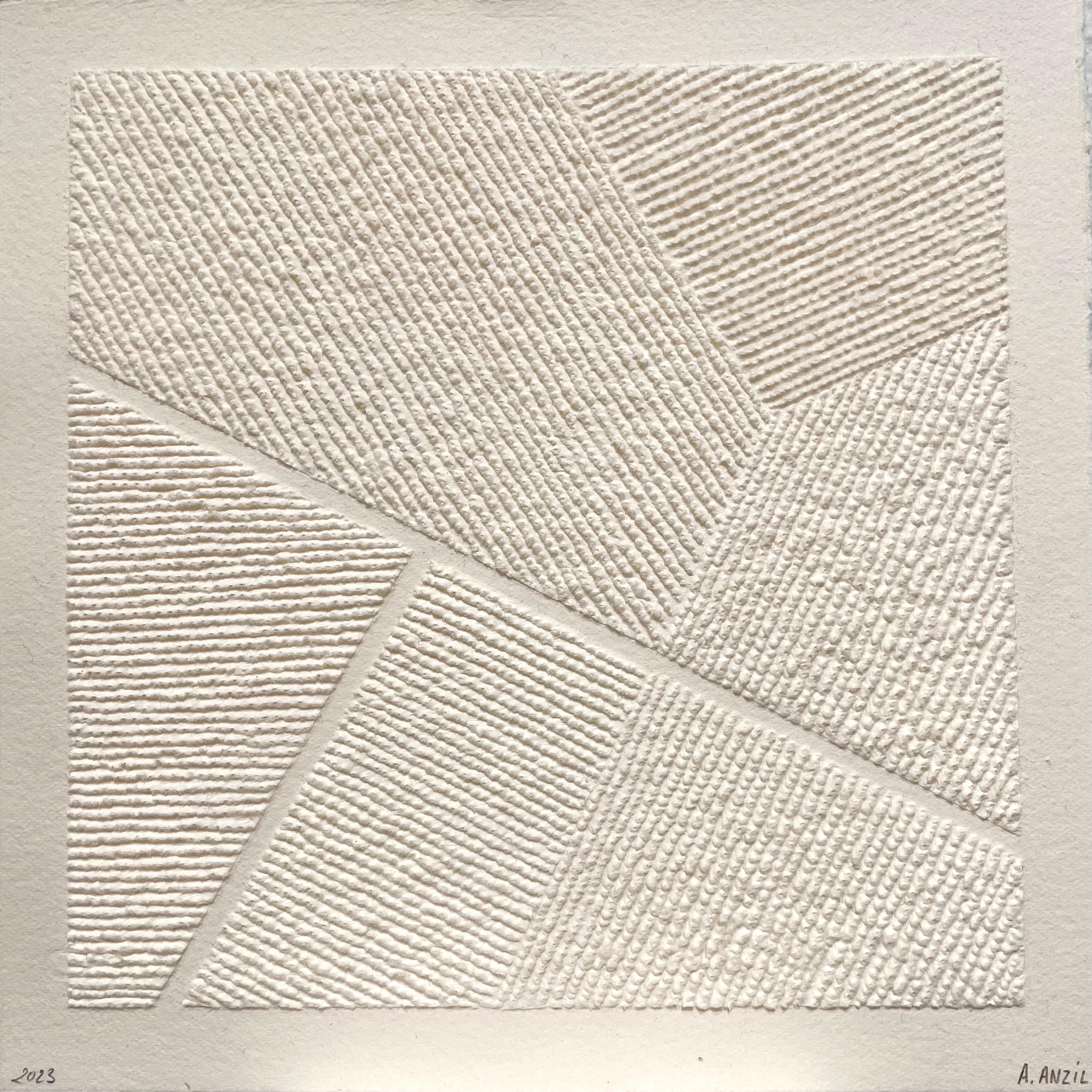 T #4- aufwändige beige 3D-Abstrakte Luftlandschaft ausgezogene Papierfaser-Zeichnung