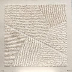 T #4- intricate beige 3D abstract aerial landscape pulled paper fiber drawing