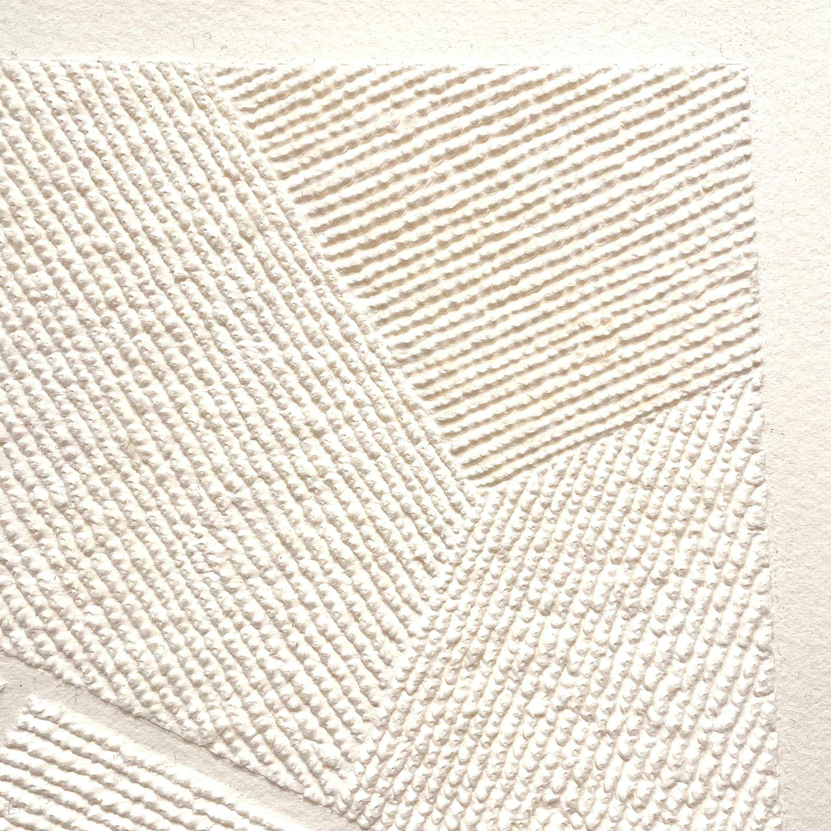 T #4- intricate beige 3D abstract aerial landscape pulled paper fiber drawing - Abstract Geometric Art by Antonin Anzil
