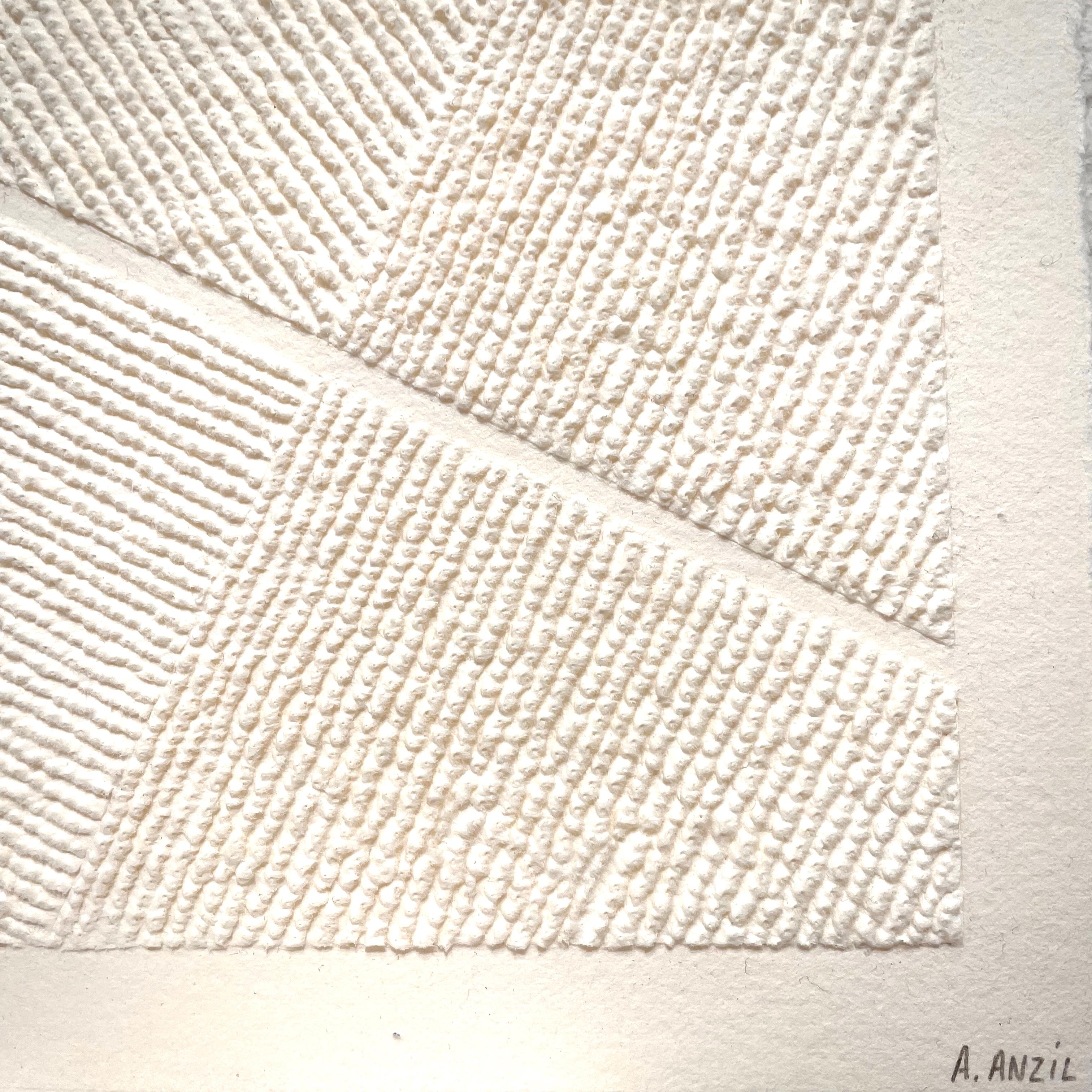 T #4- intricate beige 3D abstract aerial landscape pulled paper fiber drawing - Beige Abstract Drawing by Antonin Anzil
