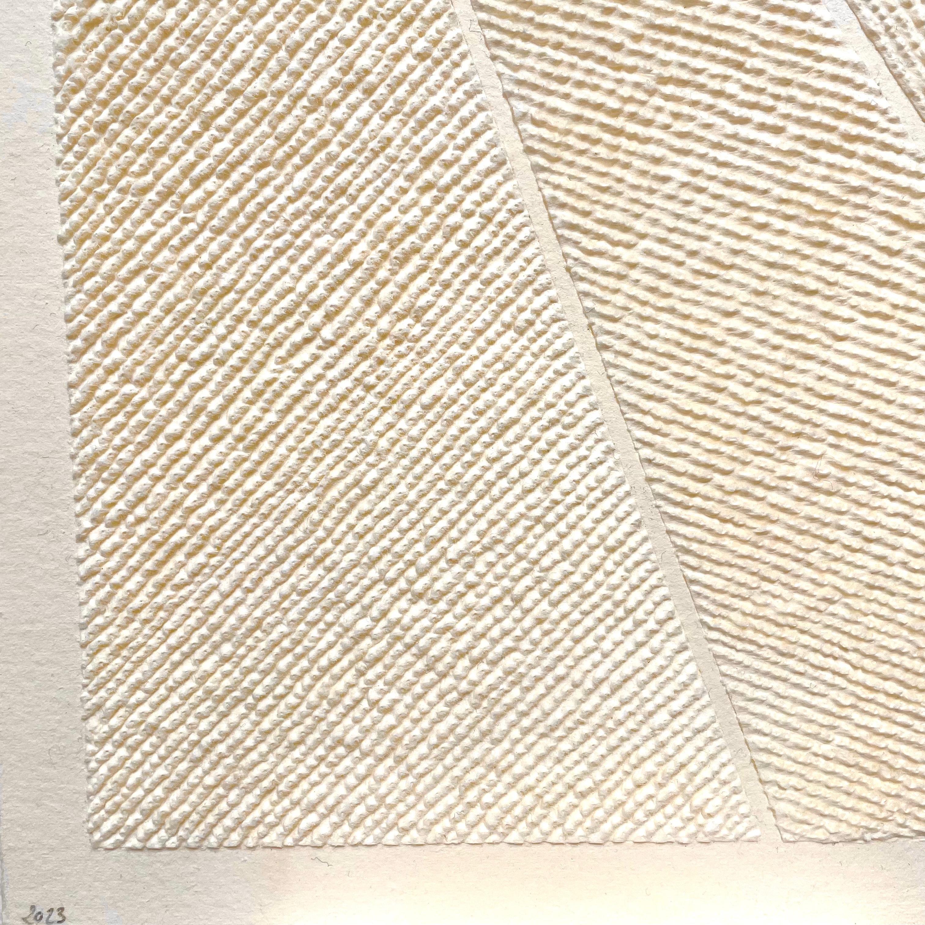 T #6- intricate beige 3D abstract aerial landscape pulled paper fiber drawing - Abstract Geometric Art by Antonin Anzil