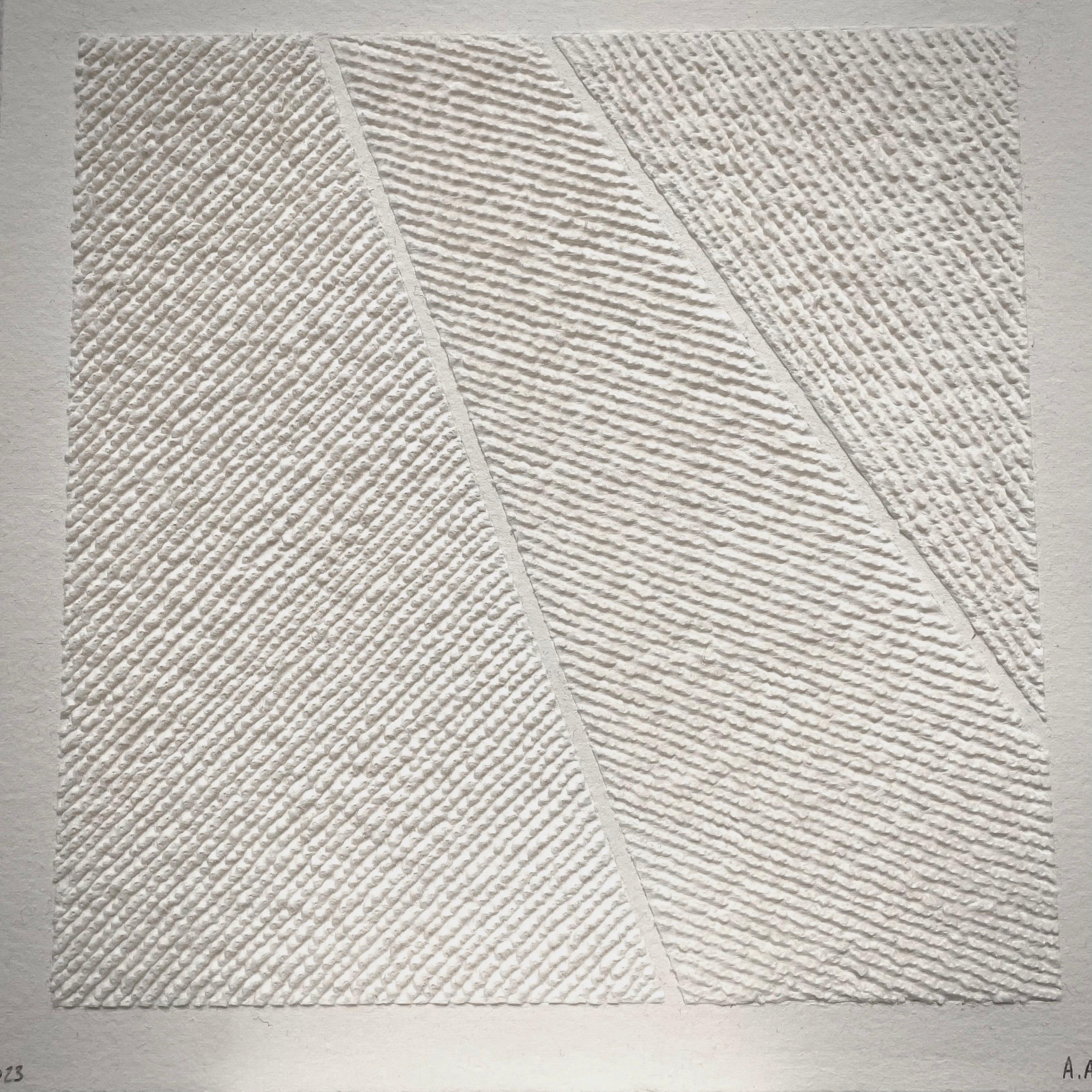 T #6- aufwändige beige 3D- abstrakte Luftlandschaftszeichnung aus gezogenem Papierfaser