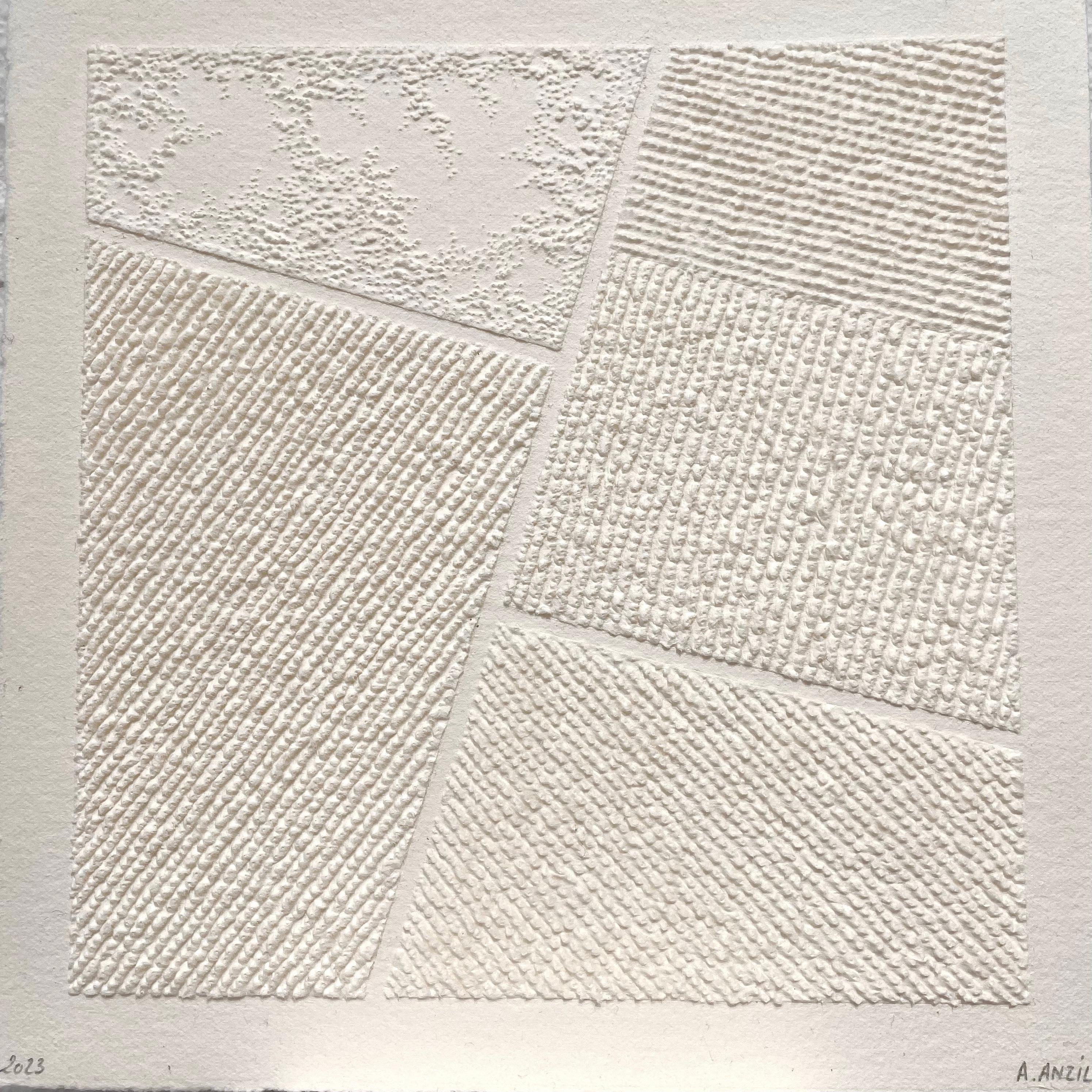 Antonin Anzil Abstract Drawing - T #8- intricate beige 3D abstract aerial landscape pulled paper fiber drawing
