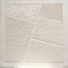 T #8- intricate beige 3D abstract aerial landscape pulled paper fiber drawing