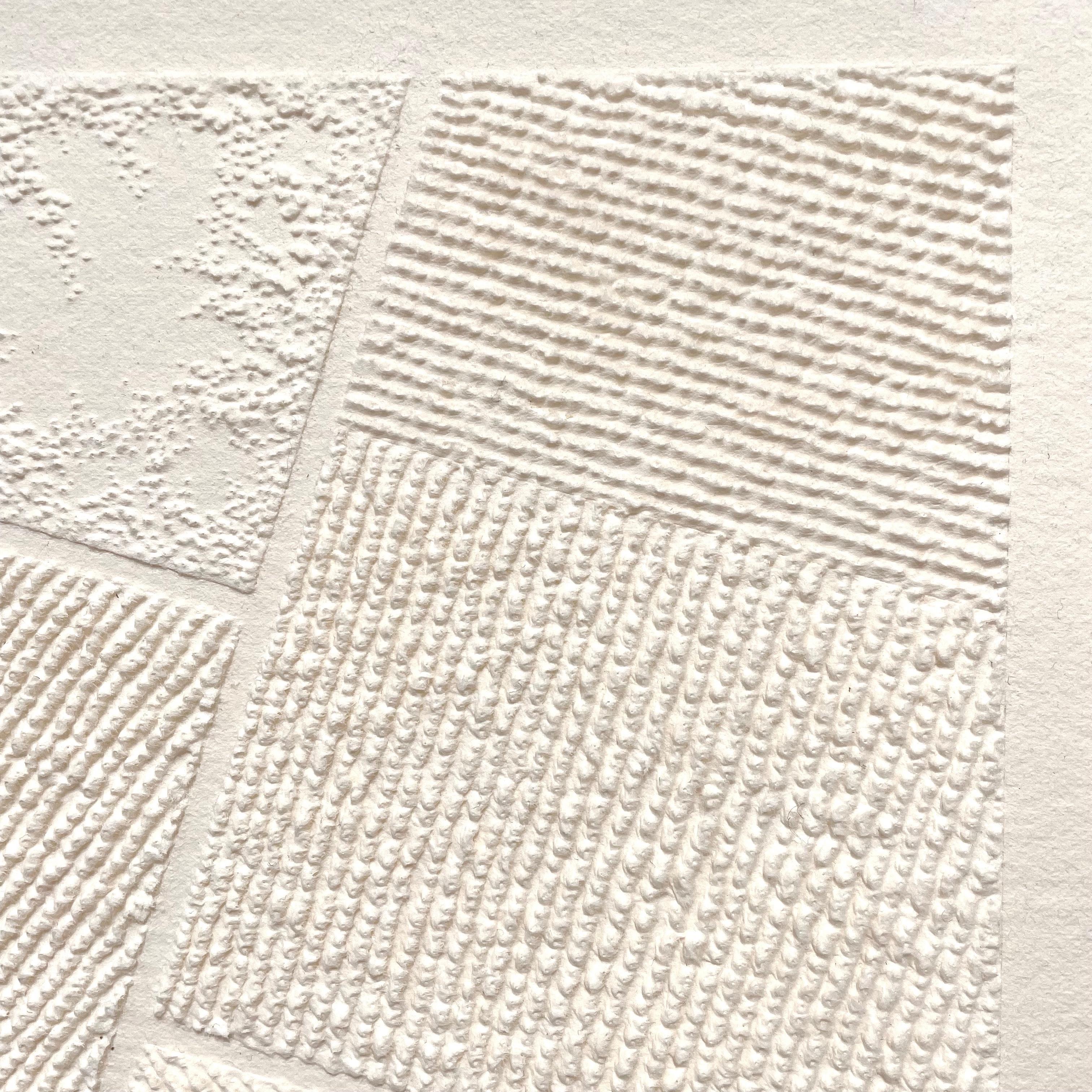T #8- intricate beige 3D abstract aerial landscape pulled paper fiber drawing - Abstract Geometric Art by Antonin Anzil