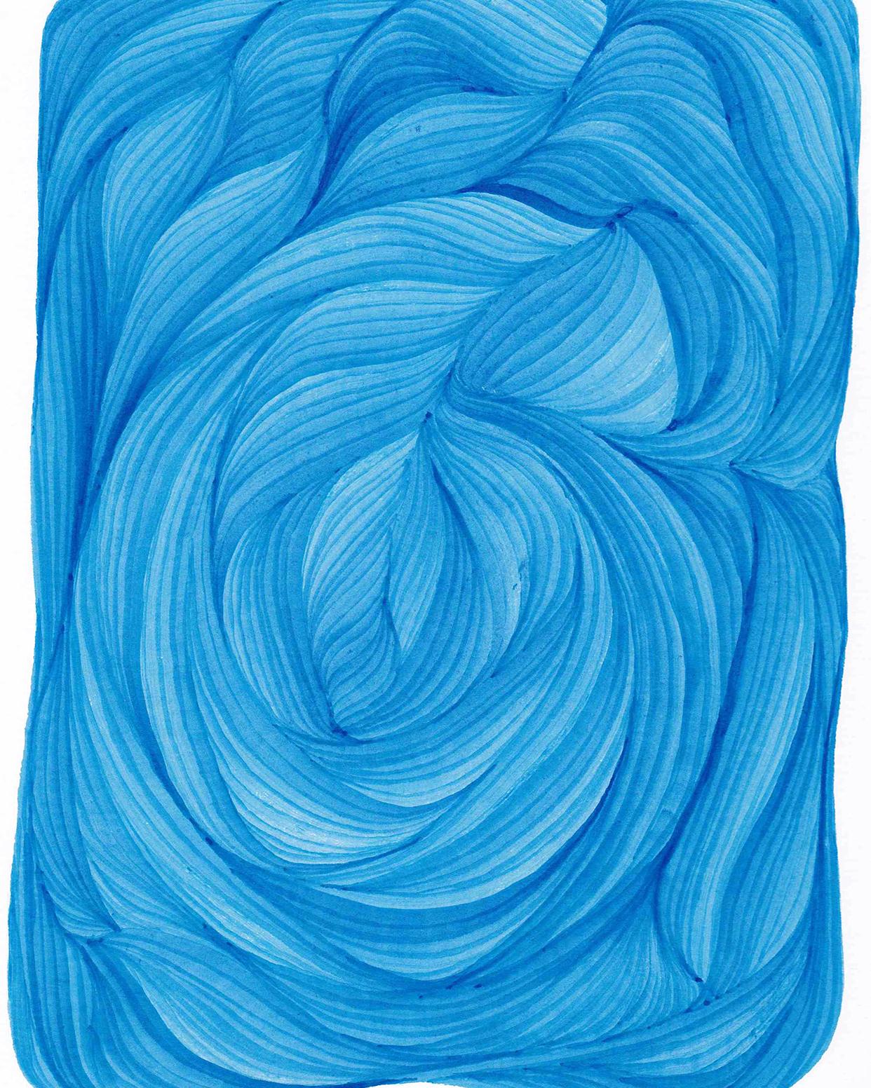 Linien 4 - Abstrakte geometrische leuchtend blaue Tuschezeichnung auf Papier – Art von Dana Piazza