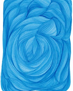 Lines 4 - abstract geometric bright blue ink drawing on paper