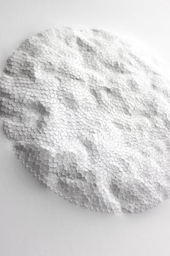 White Moon EC 17 - round textural abstract nature inspired 3Dsculpted paper