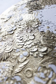 Gold bubble 5 - round textural abstract nature inspired 3D sculpted paper