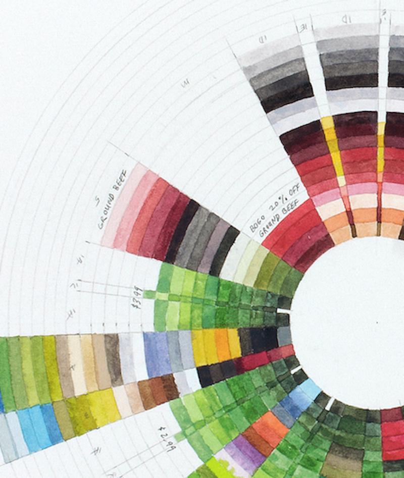 Deals – farbenfrohe, kreisförmige, abstrakte, geometrische Aquarellzeichnung – Art von Richard Garrison