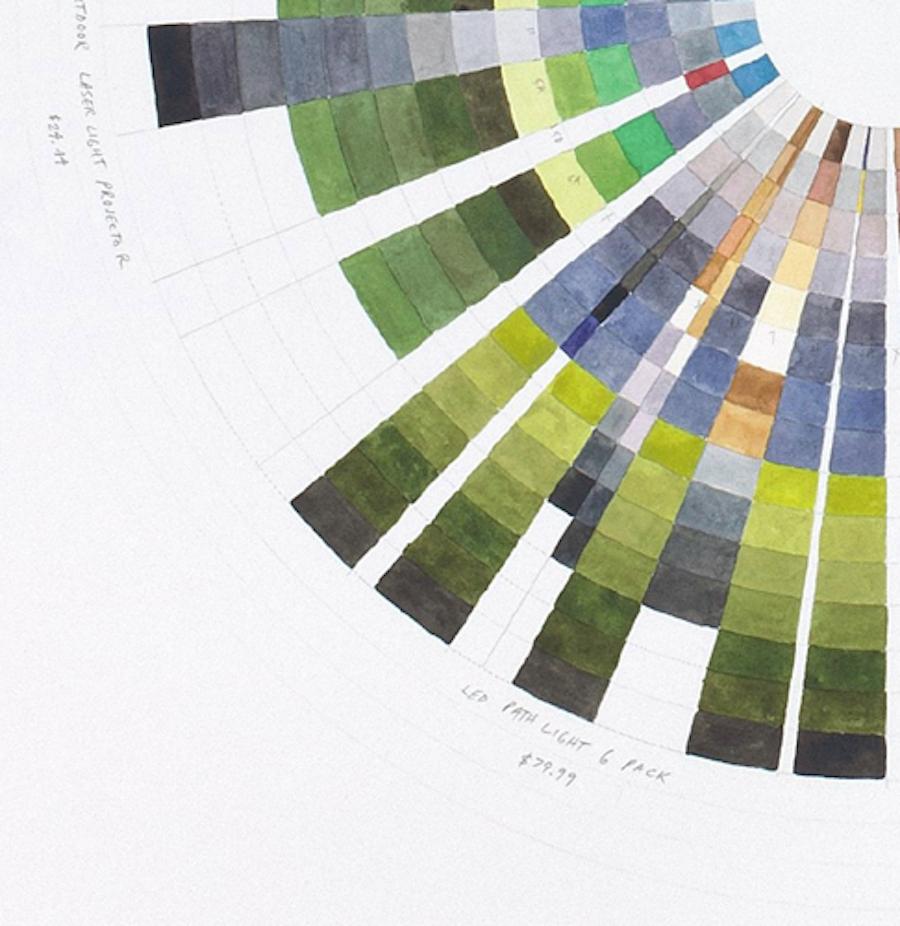 Außen Außen- erdfarbene grüne Farbe kreisförmige abstrakte geometrische Aquarellzeichnung – Art von Richard Garrison