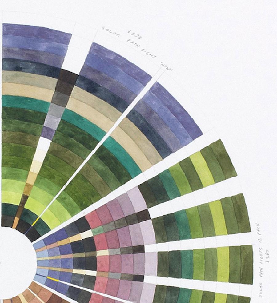 Außen Außen- erdfarbene grüne Farbe kreisförmige abstrakte geometrische Aquarellzeichnung (Grau), Abstract Drawing, von Richard Garrison