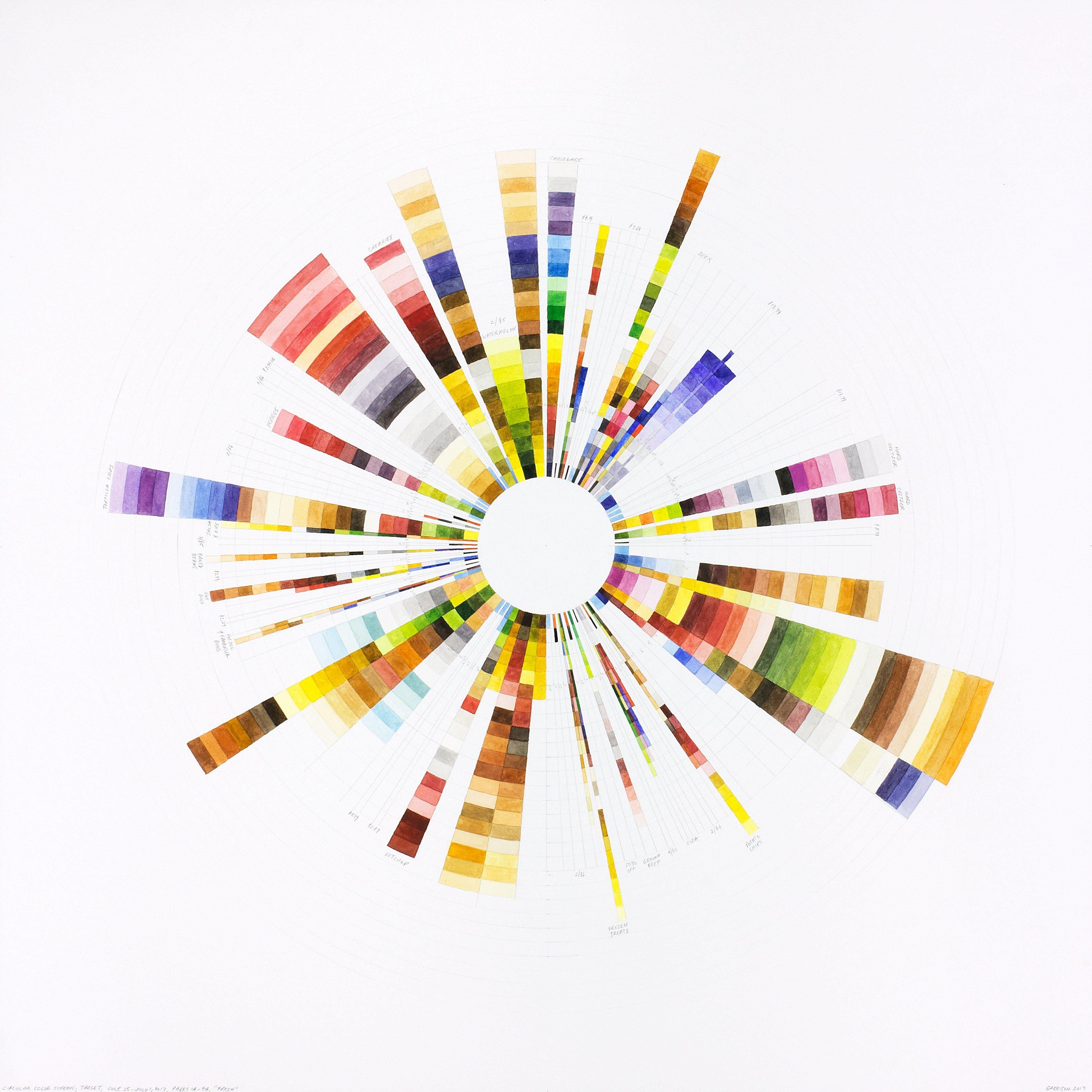 Richard Garrison Abstract Drawing – Fresh- farbenfrohe, leuchtende, kreisförmige, abstrakte, geometrische Aquarellzeichnung