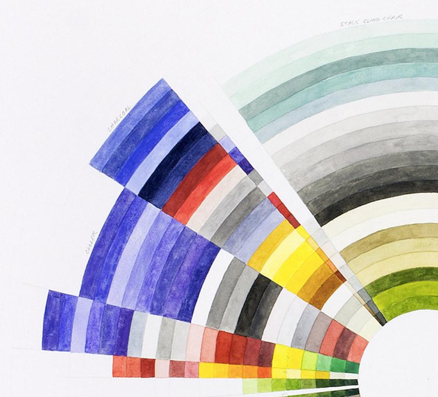 Party- farbenfrohe, leuchtende, kreisförmige, abstrakte, geometrische Aquarellzeichnung – Painting von Richard Garrison