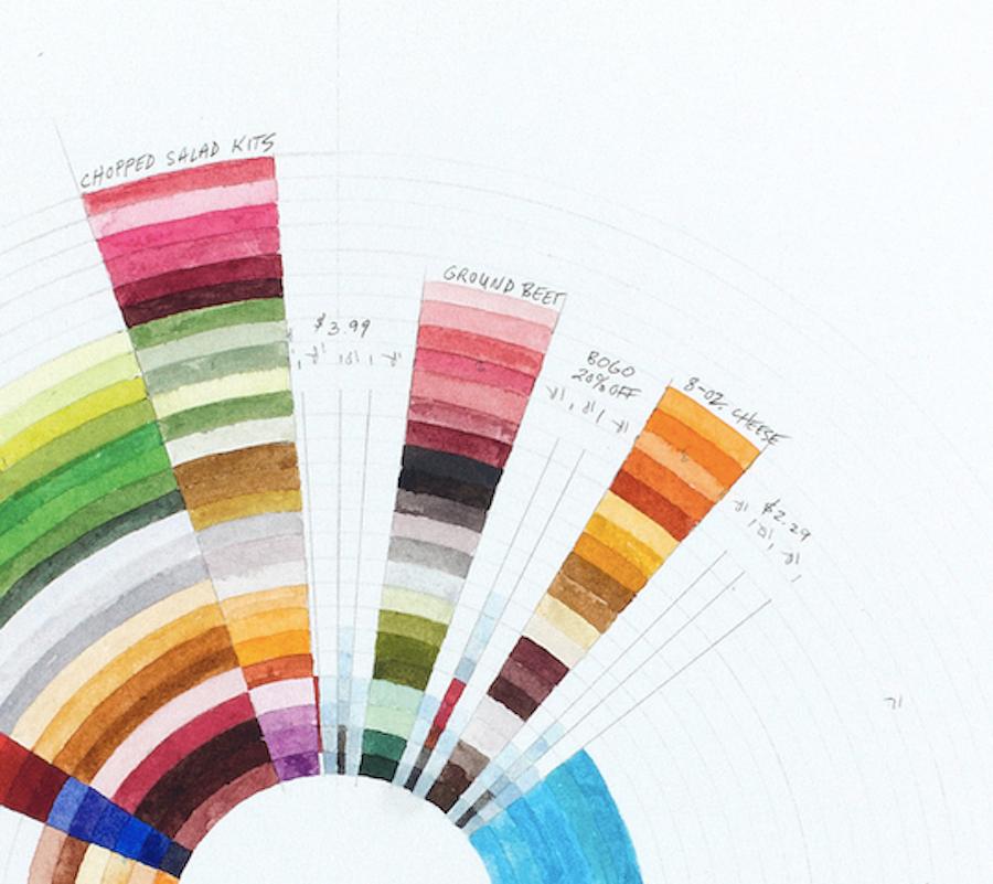 Red, white and yum - colorful circular abstract geometric watercolor drawing - Painting by Richard Garrison