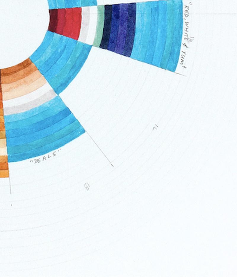 Red, white and yum - colorful circular abstract geometric watercolor drawing - Abstract Geometric Painting by Richard Garrison
