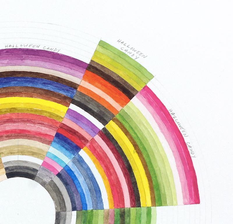 Fright Bites - colorful circular abstract geometric watercolor drawing - Painting by Richard Garrison