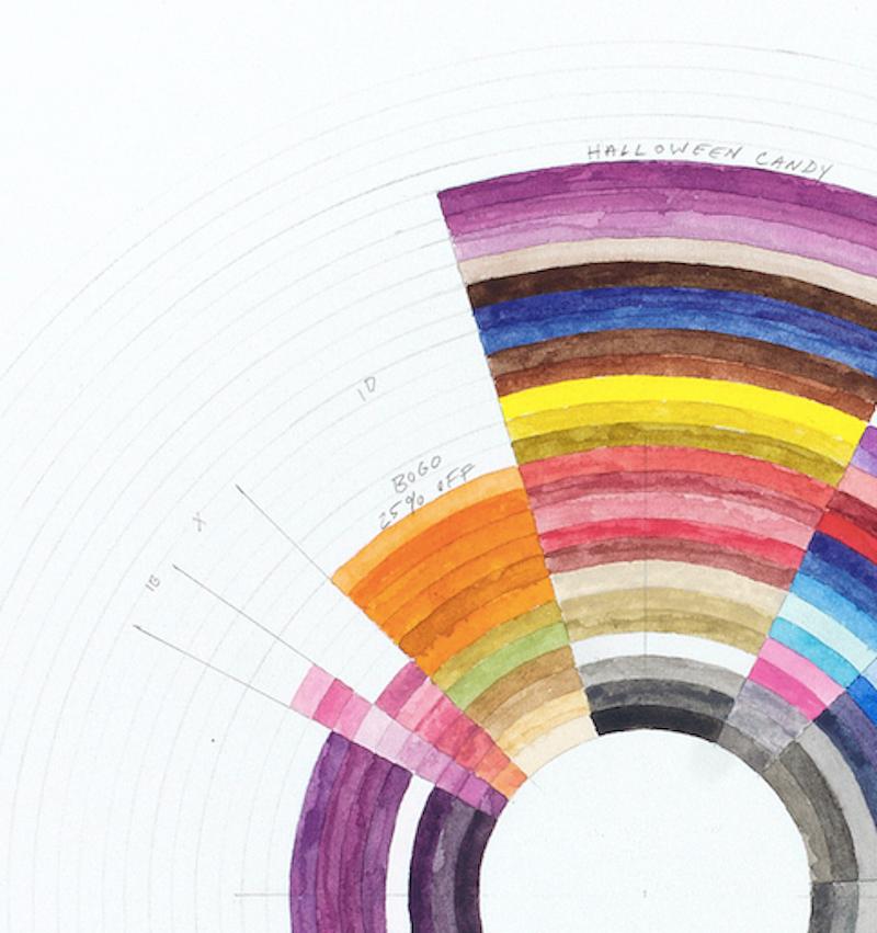 Fright Bites - colorful circular abstract geometric watercolor drawing - Abstract Geometric Painting by Richard Garrison