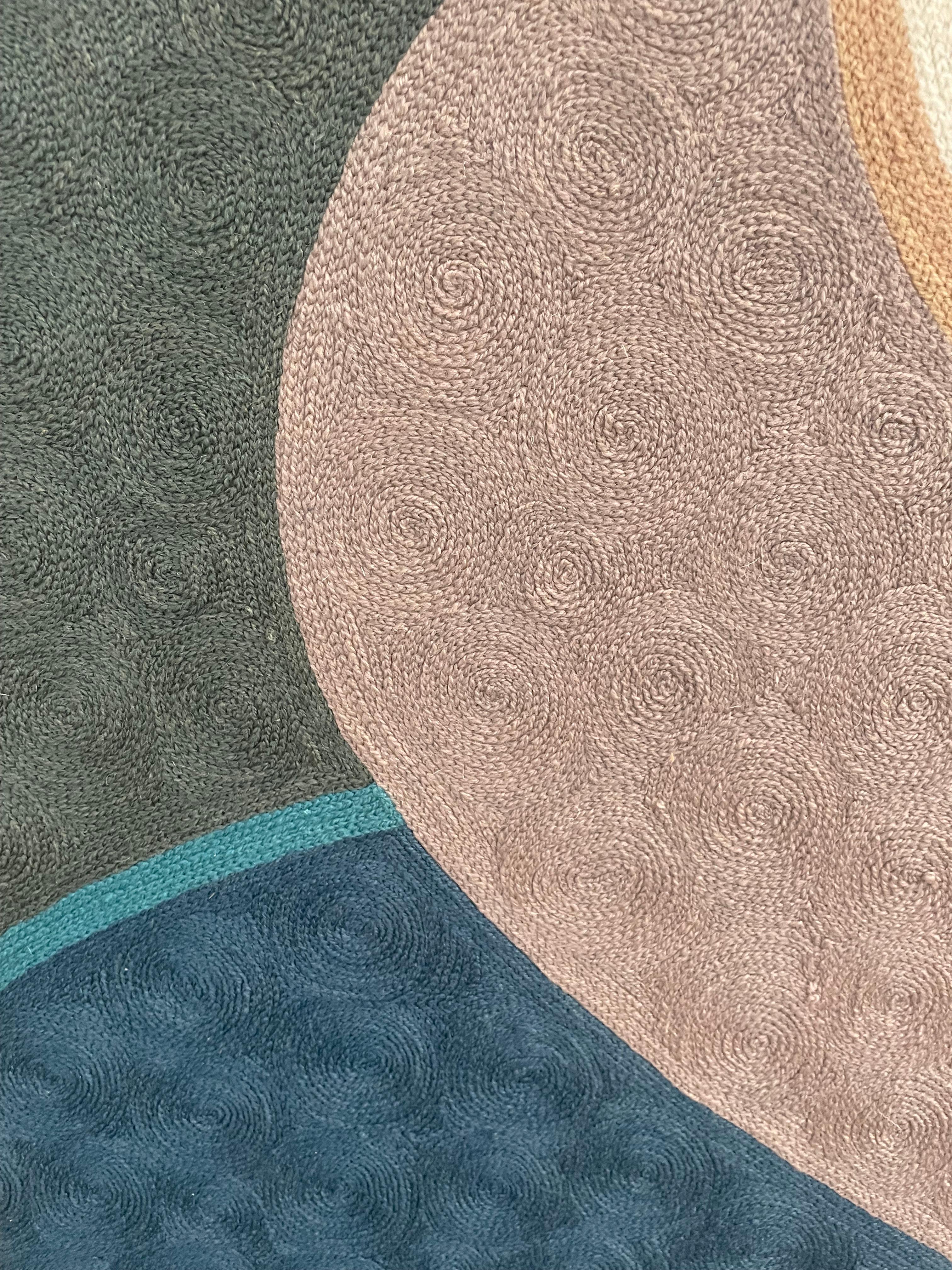 Blue Pond -textile abstract geometric grey, white stitched wool framed 3