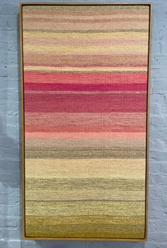 Pink transition -textile abstract beige, yellow, pink handwoven wool framed