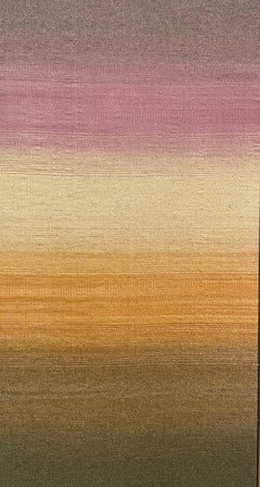 Passage -textile abstract pink, yellow, orange, brown handwoven wool framed