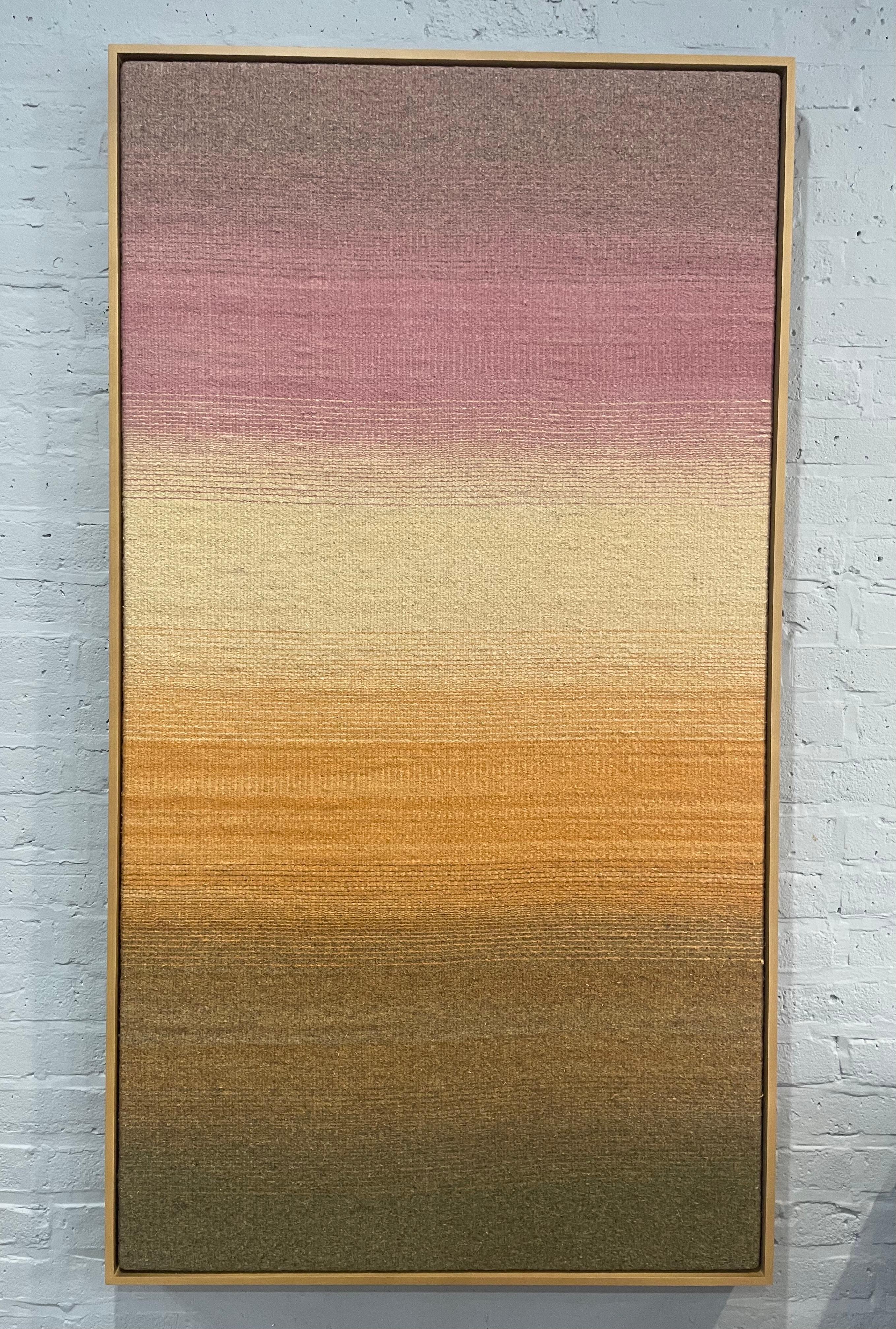 Passage -textile abstract pink, yellow, orange, brown handwoven wool framed - Painting by Alma Prism