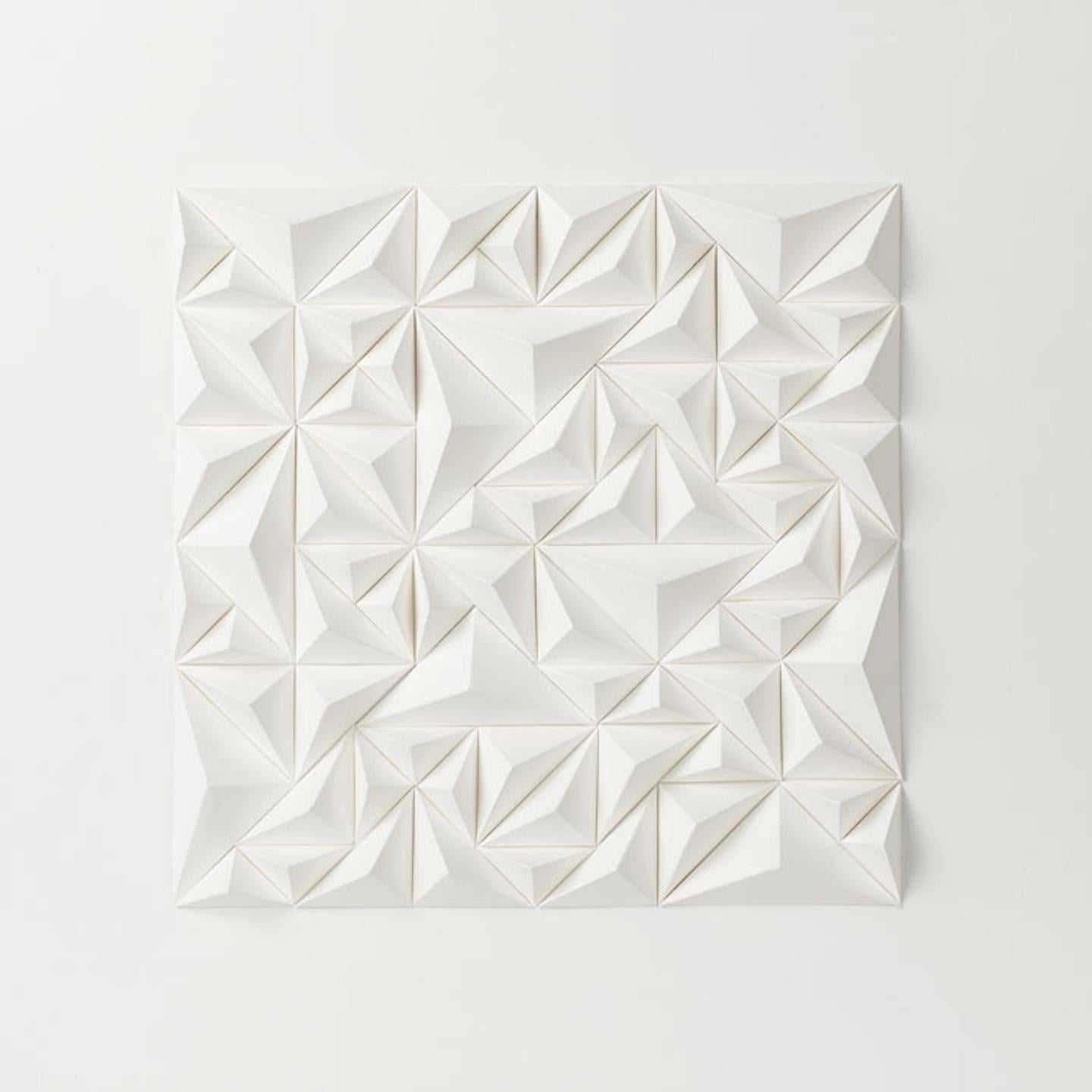Anna Kruhelska Abstract Drawing - U 12 - white abstract geometric minimalist 3D composition with folded paper