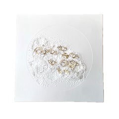 Bulle Blanche- white and gold textural floral abstract circle on sculpted paper