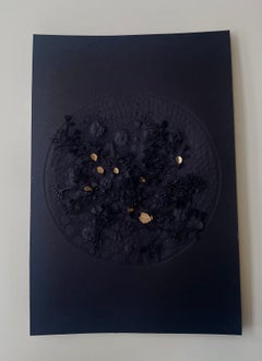 Explosion Végétale- black and gold 3D floral abstract circle on sculpted paper