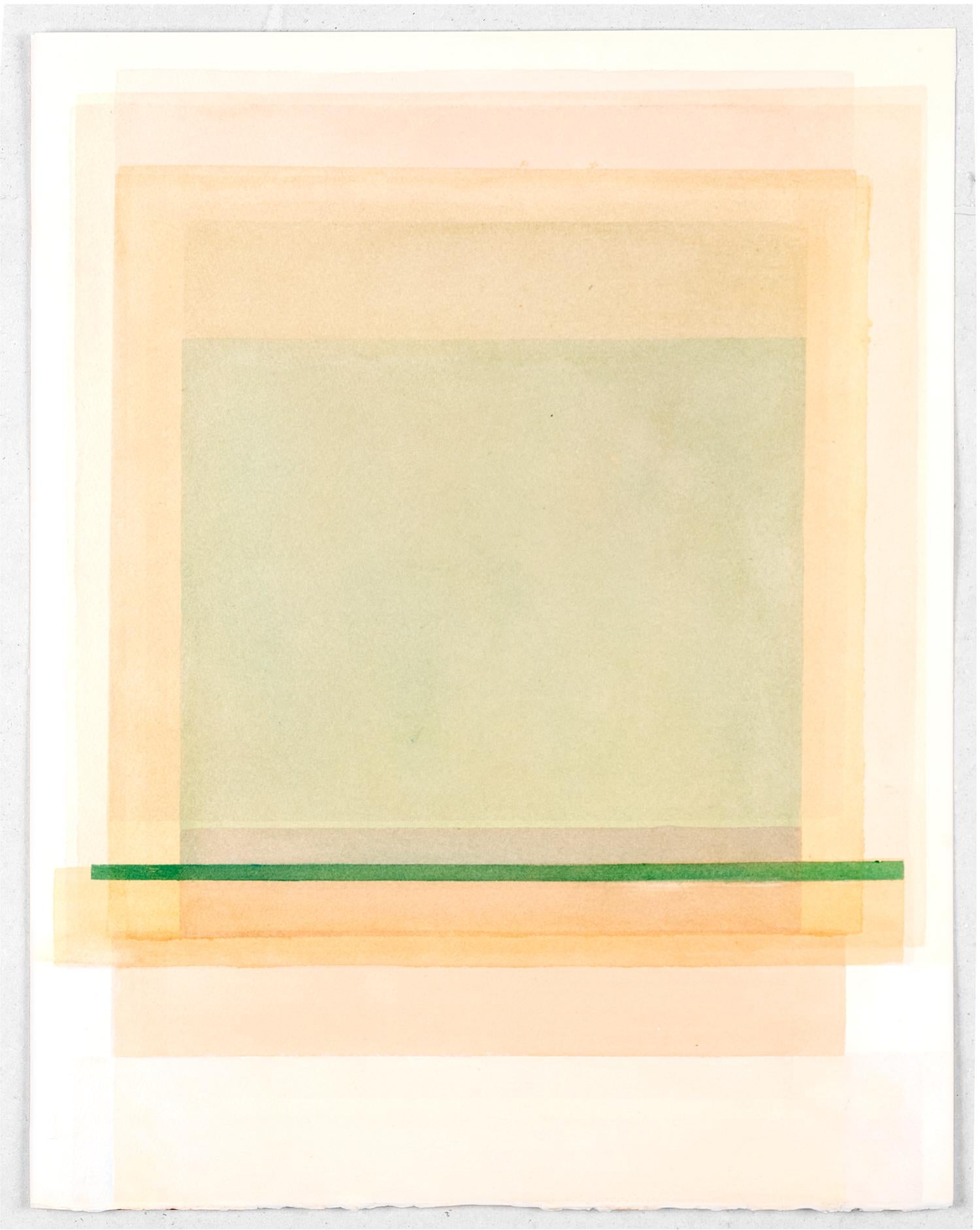 FS 210 - Acquerello geometrico astratto dai colori pastello tenui, arancione, verde e beige