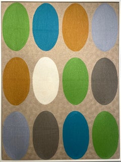 Spring Vibes -textile abstract geometric beige, grey, brown stitched wool framed