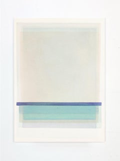 HF 8/1 - Acuarela abstracta con motivos geométricos en tonos pastel suaves de azul y blanco sobre papel