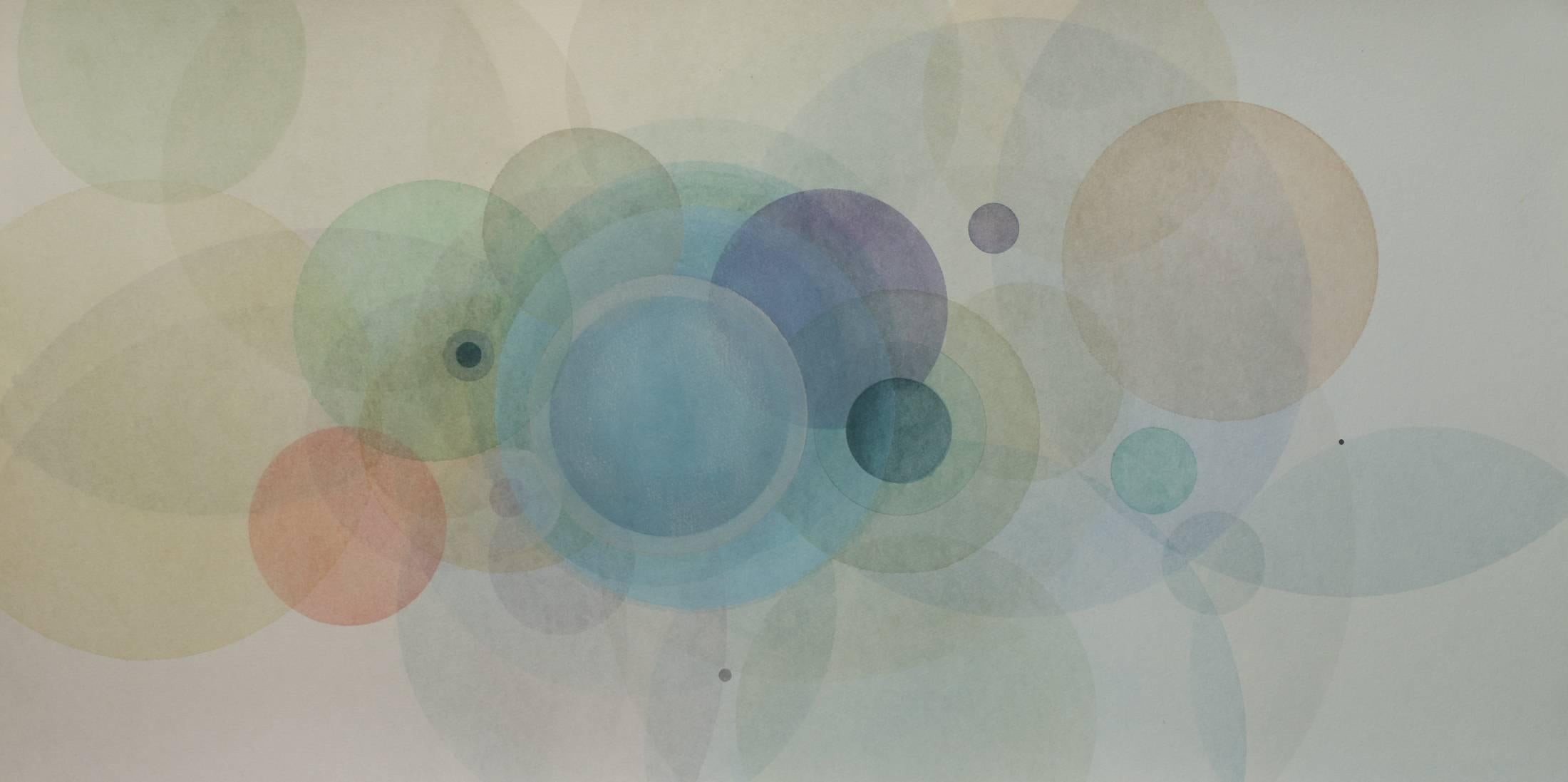 Evan Venegas Abstract Drawing - Day Map 218 - Soft pastel color abstract geometric circles watercolor on paper