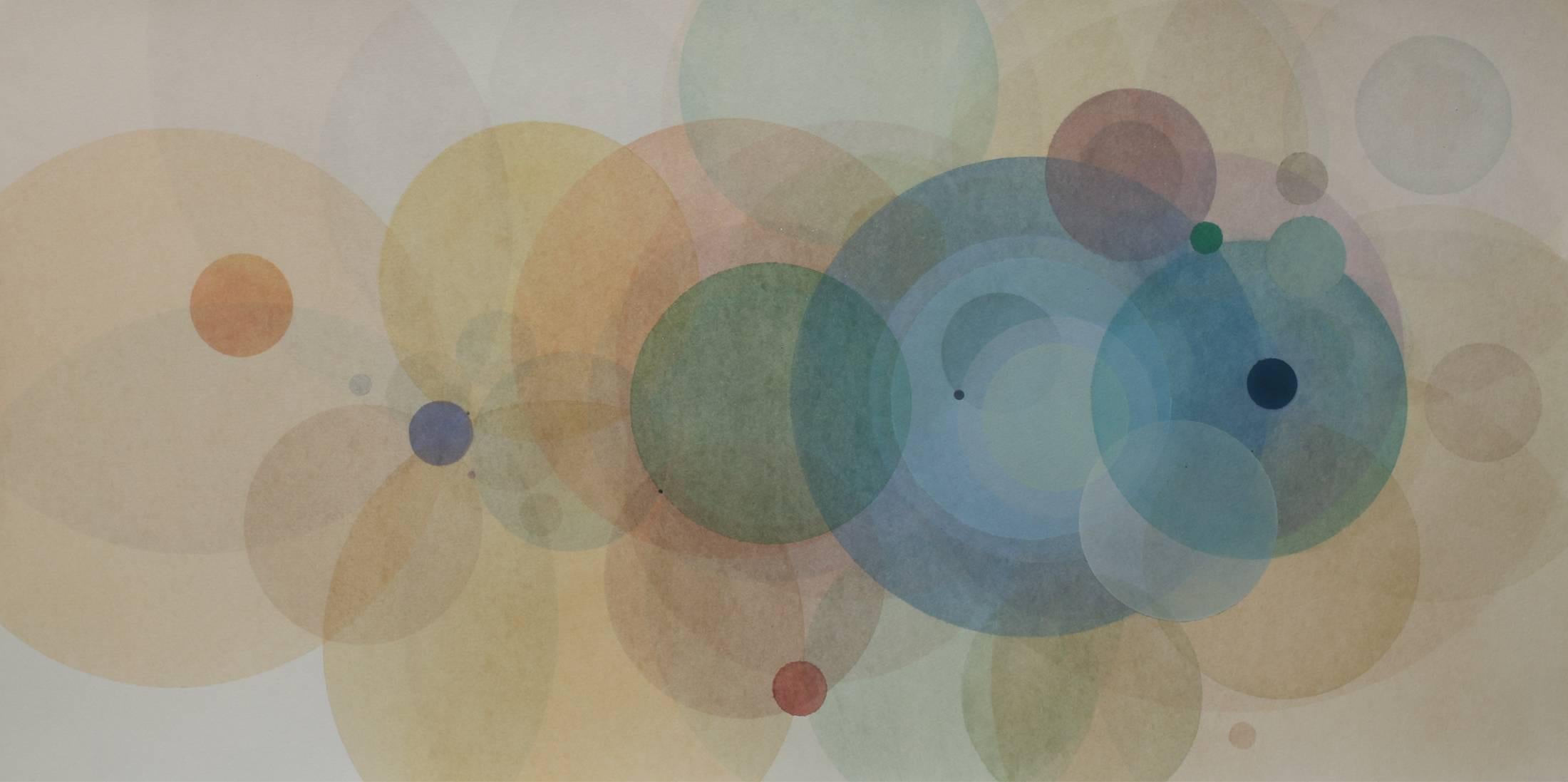Evan Venegas Abstract Drawing - Day Map 718 - Soft pastel color abstract geometric circles watercolor on paper