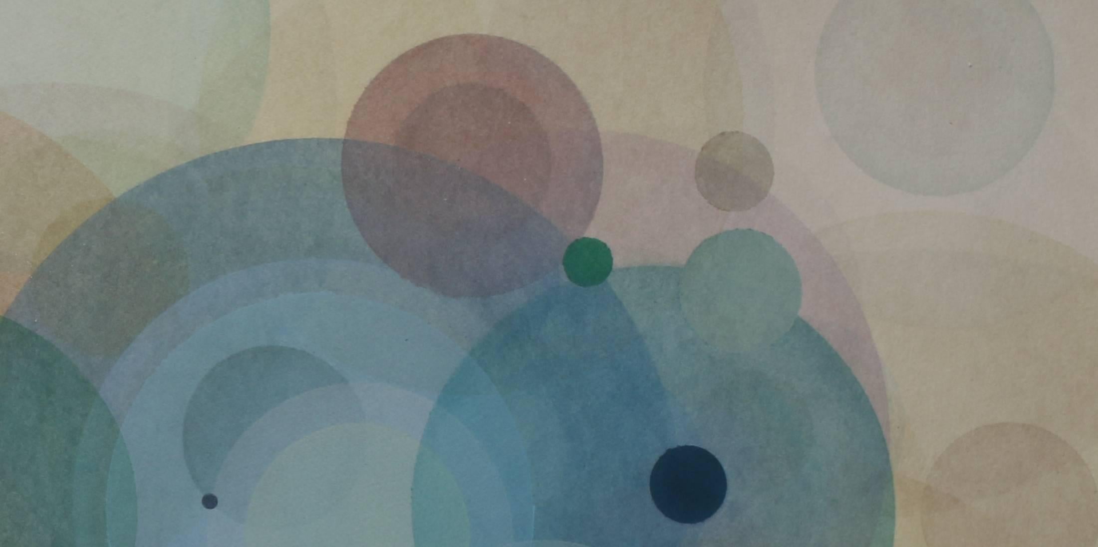 Day Map 718 - Soft pastel color abstract geometric circles watercolor on paper - Art by Evan Venegas