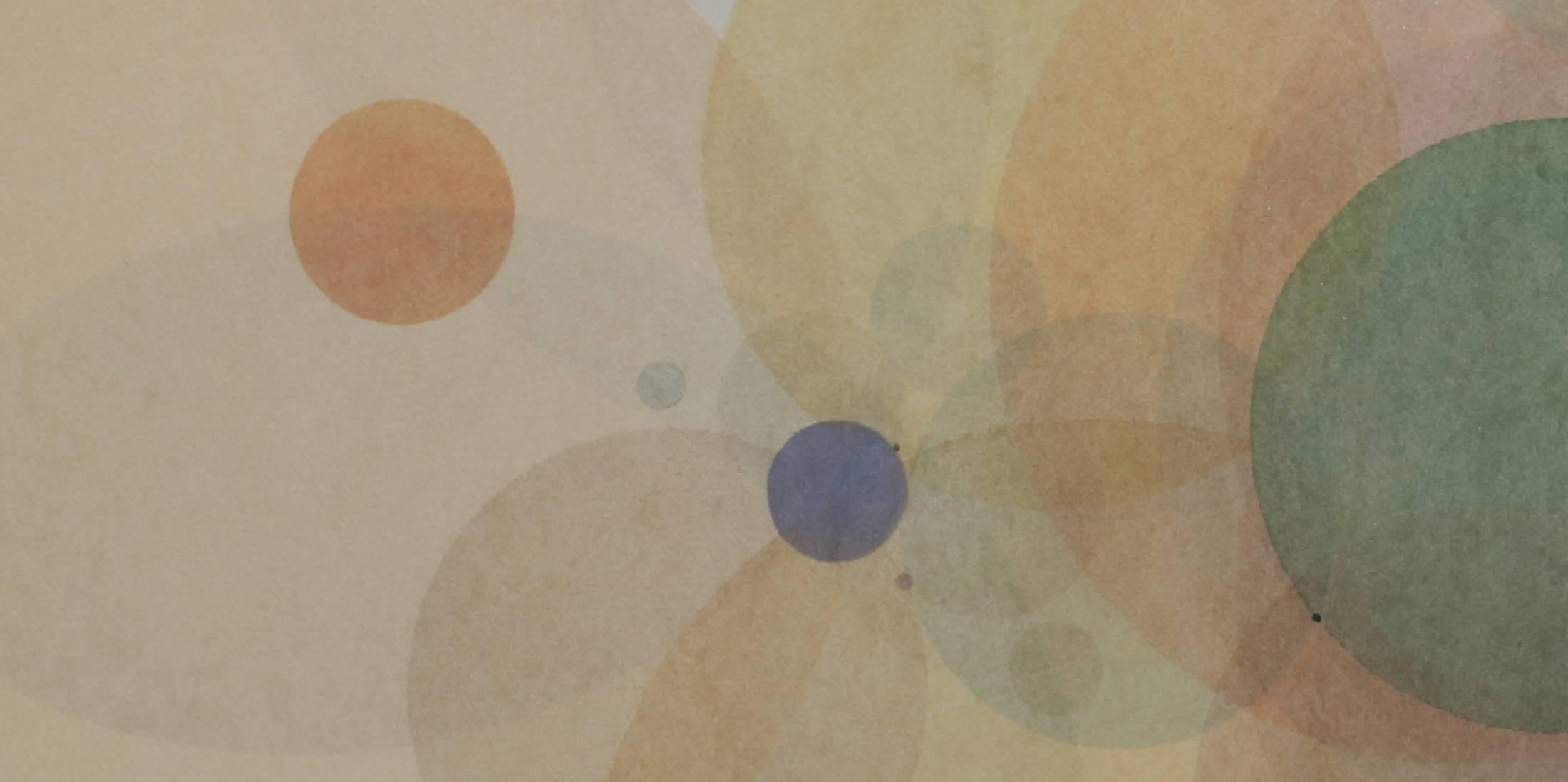 Day Map 718 - Soft pastel color abstract geometric circles watercolor on paper - Abstract Geometric Art by Evan Venegas