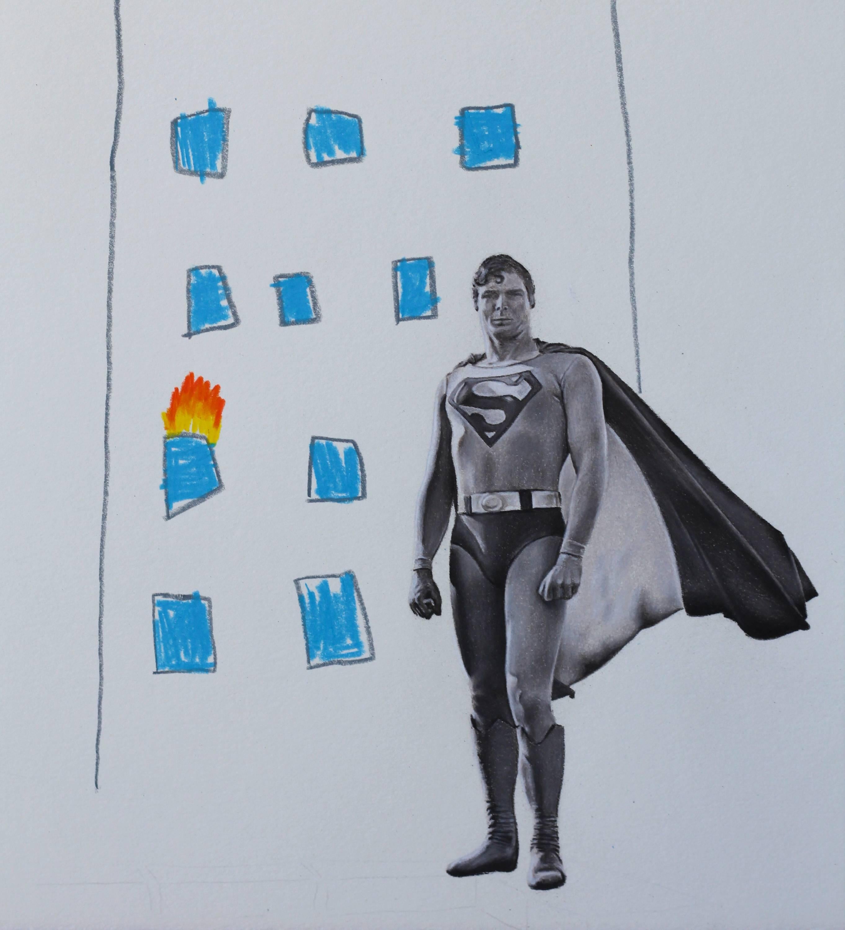 Seize  the Moment- Superman hyperrealistic pencil drawing comic book street art - Art by Juan Arana