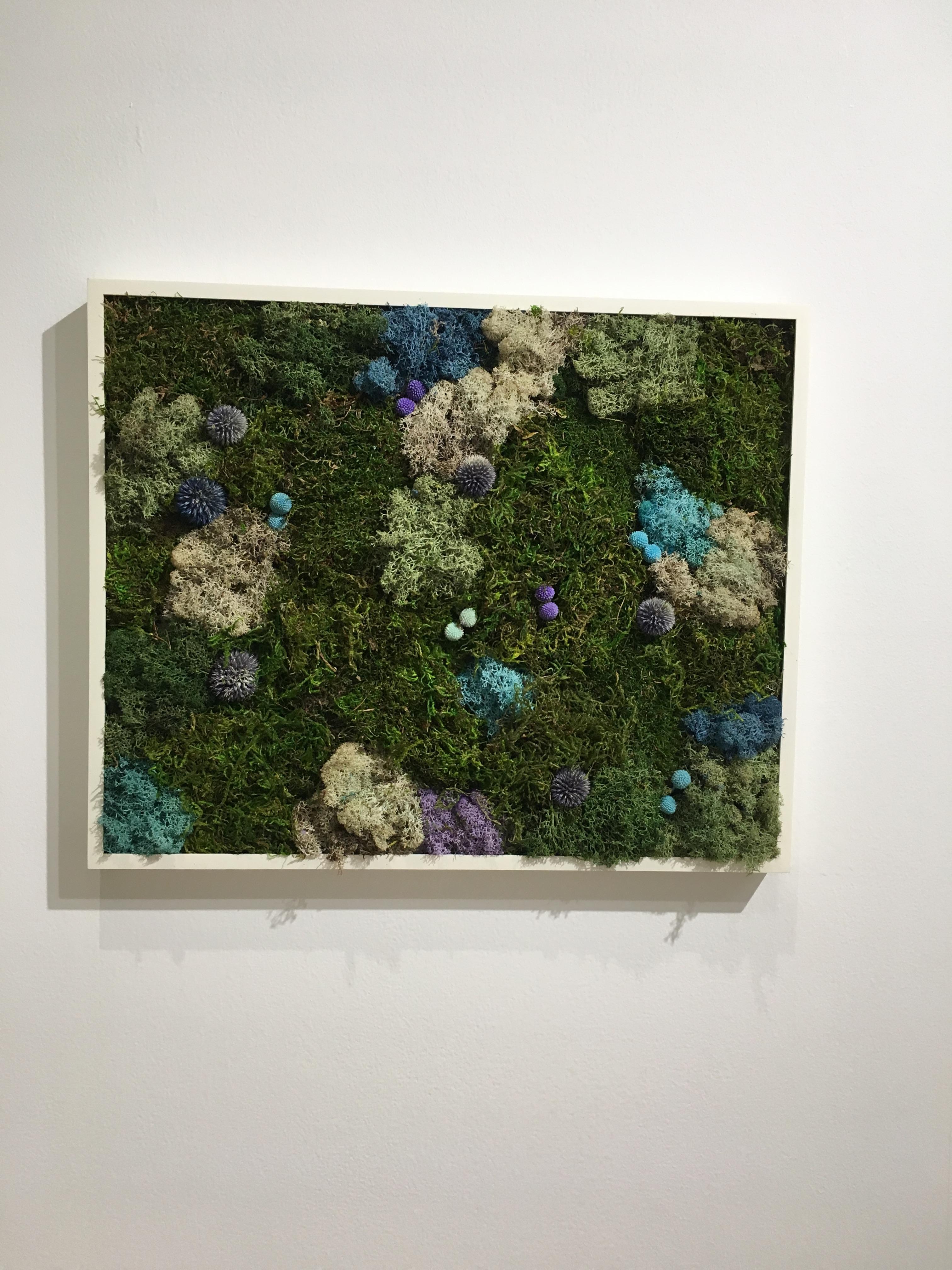 Viridi #21- framed abstract green moss garden wall composition -maintenance free - Mixed Media Art by Marie Laforey
