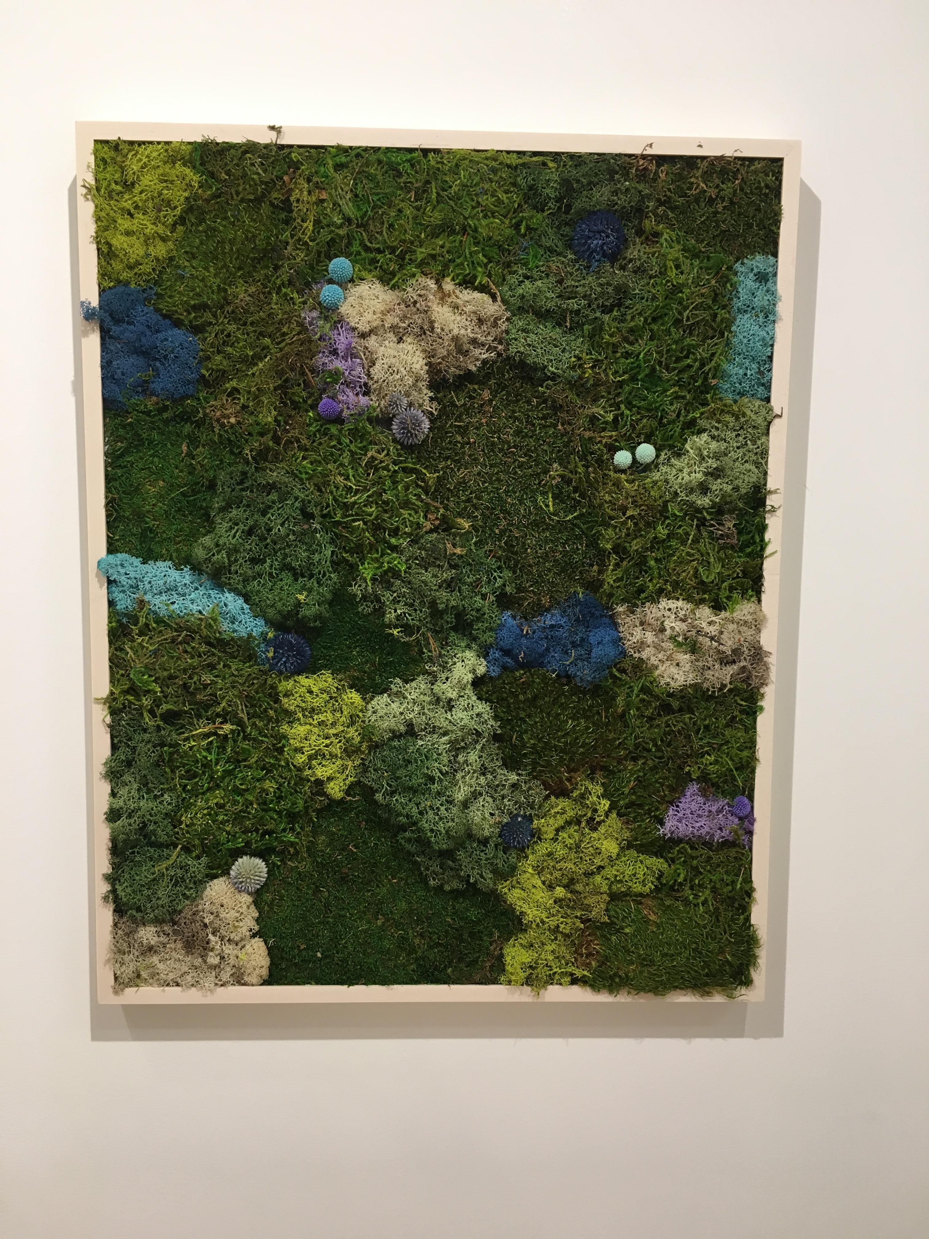 Viridi #22- framed abstract green moss garden wall composition -maintenance free - Mixed Media Art by Marie Laforey