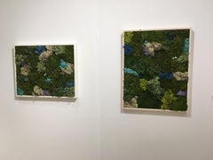 Viridi #22- framed abstract green moss garden wall composition -maintenance free