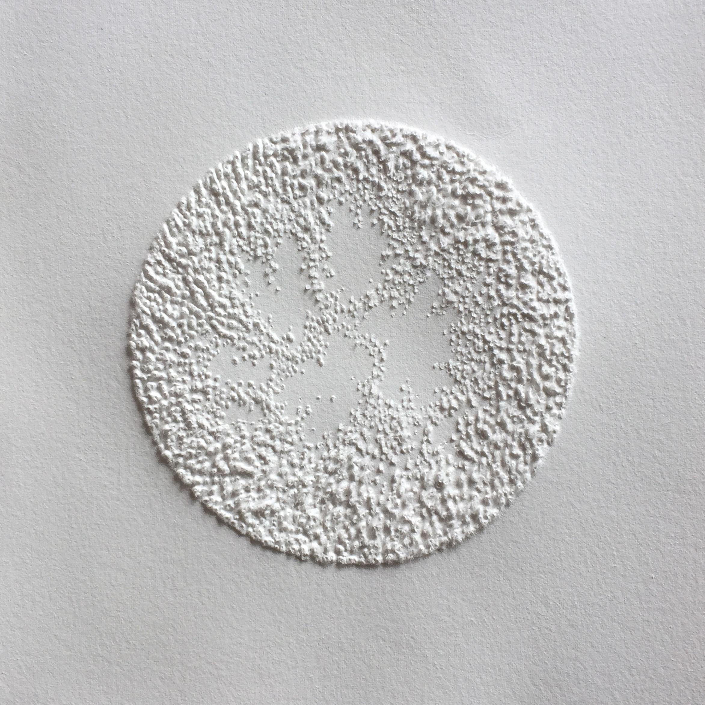 Antonin Anzil Abstract Drawing - Circle 1 - intricate white 3D abstract geometric drypoint drawing on paper 