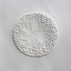 Circle 1 - intricate white 3D abstract geometric drypoint drawing on paper 