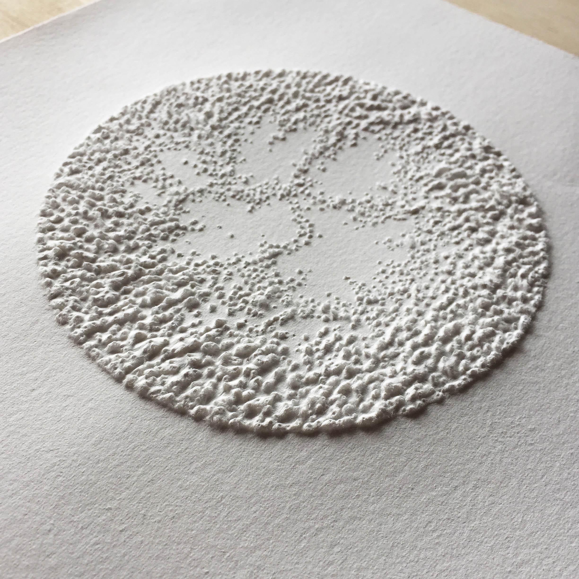 Circle 1 - intricate white 3D abstract geometric drypoint drawing on paper  - Art by Antonin Anzil