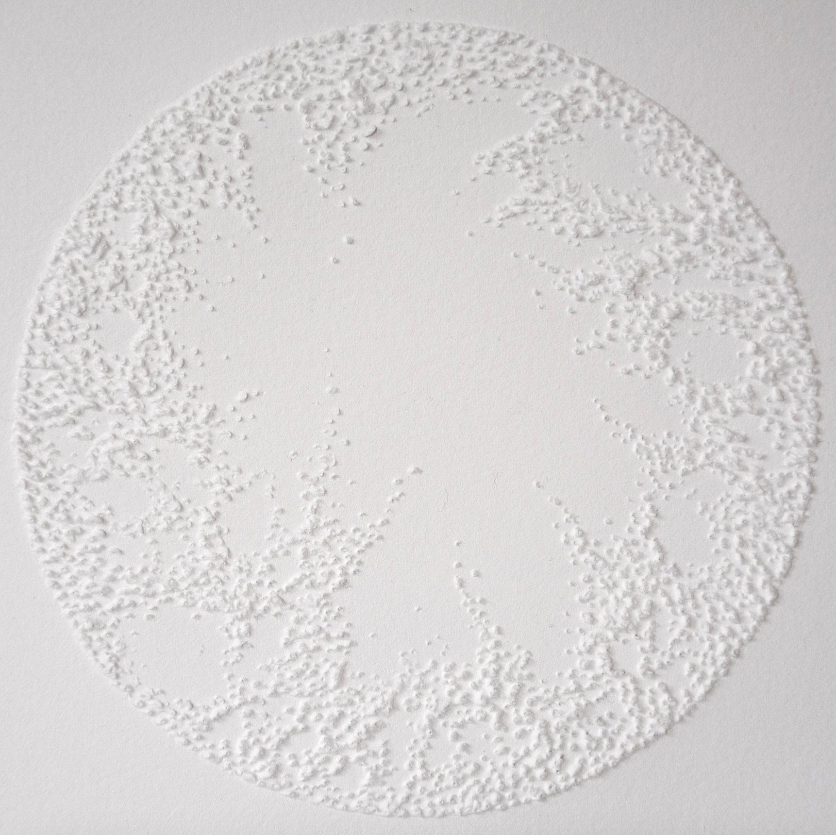 Antonin Anzil Abstract Sculpture - Circle 2 - intricate white 3D abstract geometric drypoint drawing on paper 
